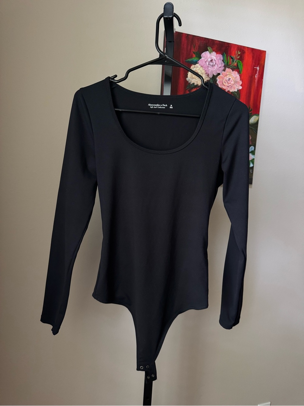 Abercrombie & Fitch Black Long Sleeve Scoop Neck Bodysuit with Snap Closure